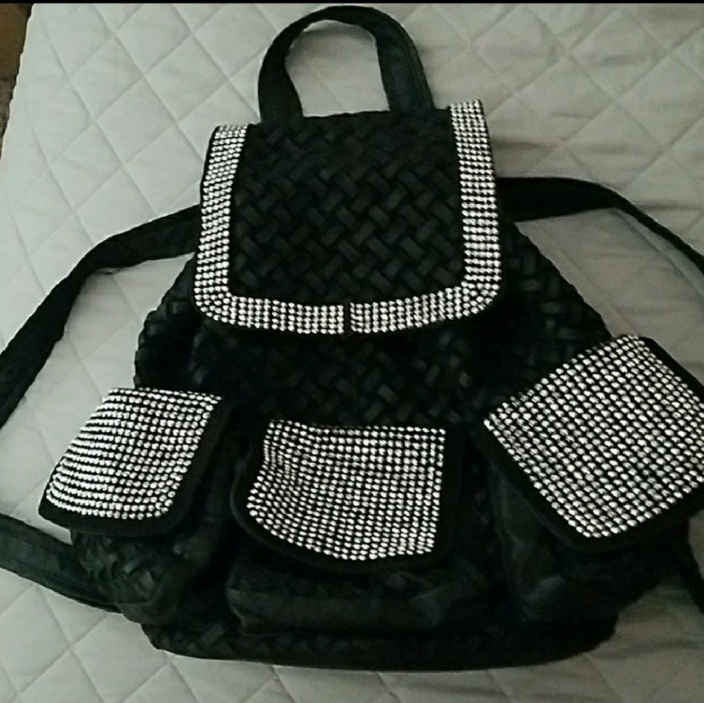 Black & silver mirror studded backpack
